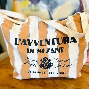 Sezane L'Avventura Brown Cream Market Tote Bag EUC